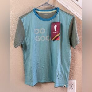 Cotopaxi Do Good Organic T-Shirt, kids L Unisex, Sea Glass/Silver Leaf, NWT